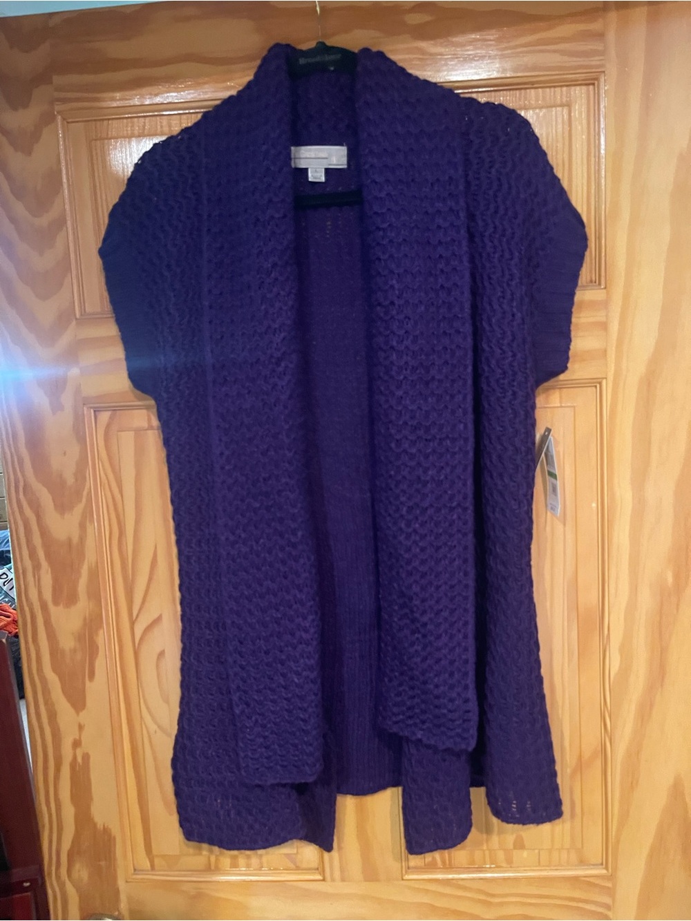 Open-Front Purple Knit Short-Sleeve Cardigan